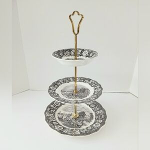 Vtg 3 Tier Cake Stand Staffordshire England Serving Tray